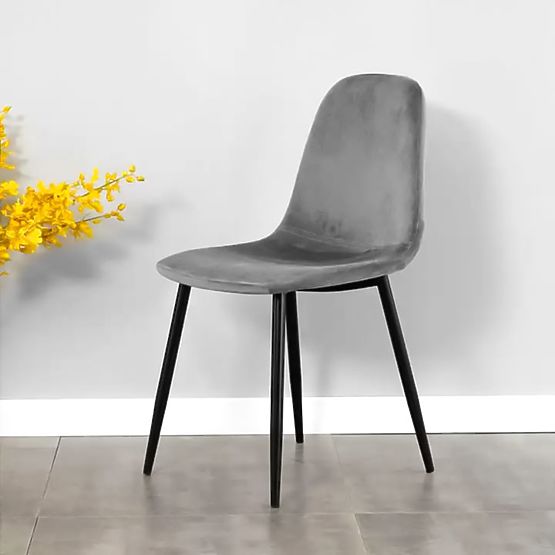 Sada 4 sametových židlí do jídelny a obývacího pokoje - šedé