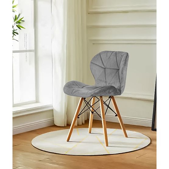 Sada 4 sametových židlí do jídelny a obývacího pokoje - šedé