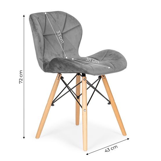 Sada 4 sametových židlí do jídelny a obývacího pokoje - šedé