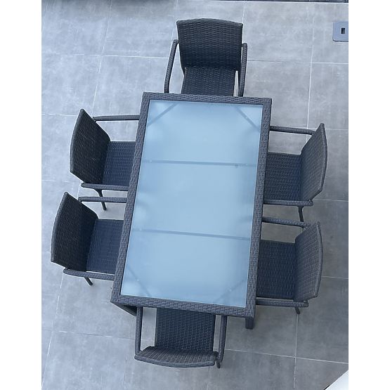 Sada jídelního nábytku z technoratanu (stůl 150×90 cm + 6 × židle) AVVICENTE, černá