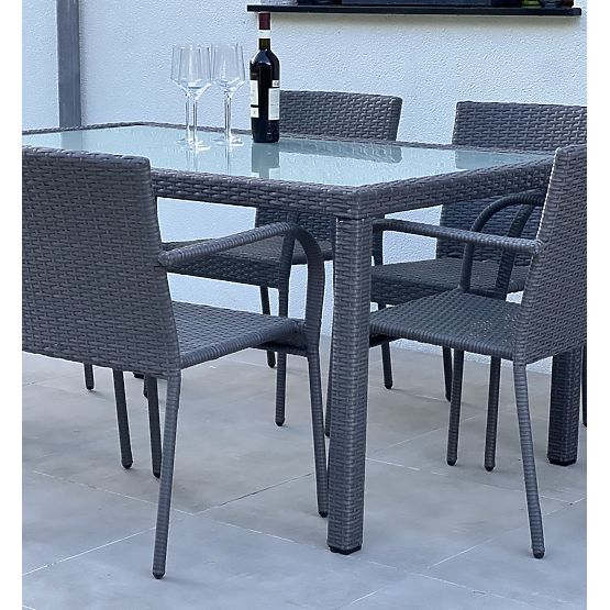 Sada jídelního nábytku z technoratanu (stůl 150×90 cm + 6 × židle) AVVICENTE, černá