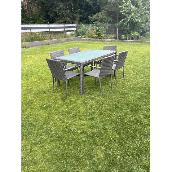 Sada jídelního nábytku z technoratanu (stůl 150x90cm + 6 židlí) AVVICENTE šedá