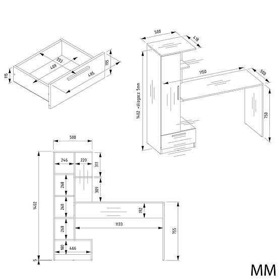 Sada Psací stůl + Regál COSMO DUB ARTISAN