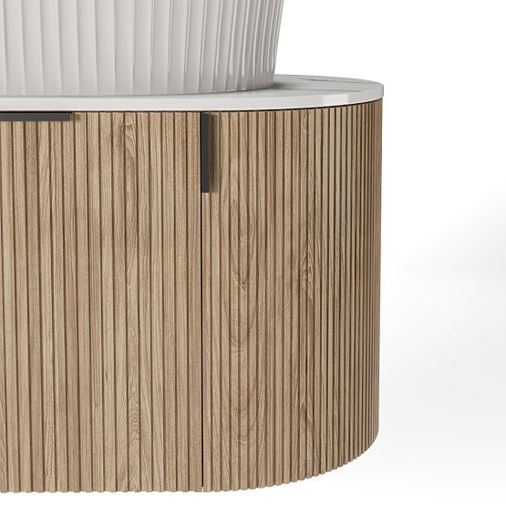 Sada skříňka s deskou a umyvadlem La simplicite 80 cm, drážkovaná, zaoblená, Glit White/dub