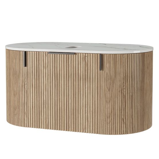 Sada skříňka s deskou a umyvadlem La simplicite 80 cm, drážkovaná, zaoblená, Glit White/dub
