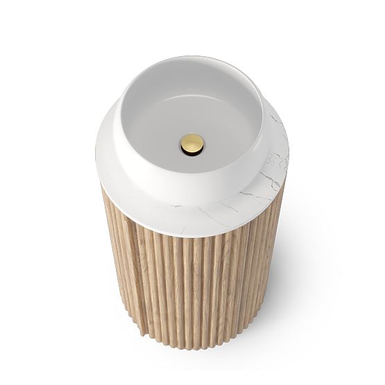 Sada skříňky s deskou a umyvadlem La promessa 40 cm, rýhovaná, zaoblená, dub/bílá