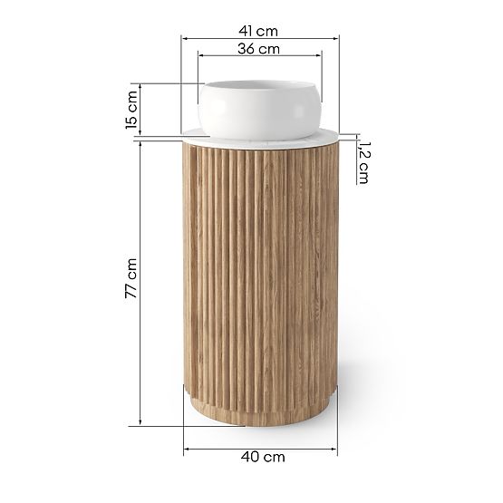 Sada skříňky s deskou a umyvadlem La promessa 40 cm, rýhovaná, zaoblená, dub/bílá