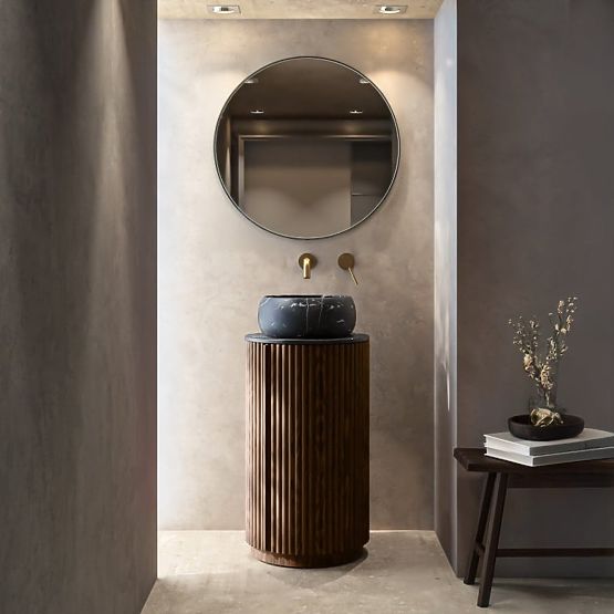 Sada skříňky s deskou a umyvadlem La promessa 40 cm, rýhovaná, zaoblená, tmavý ořech/černá