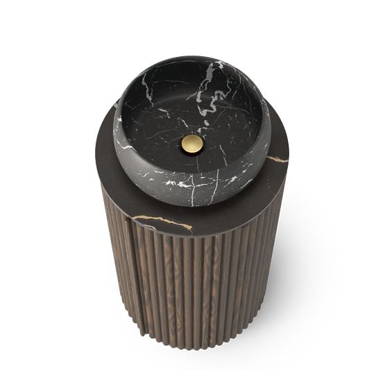 Sada skříňky s deskou a umyvadlem La promessa 40 cm, rýhovaná, zaoblená, tmavý ořech/černá