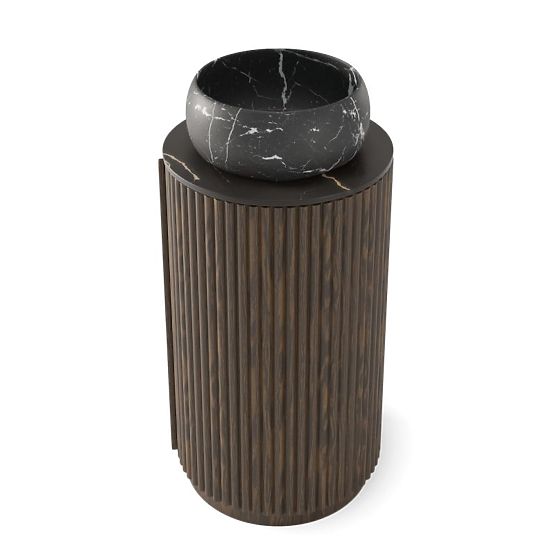 Sada skříňky s deskou a umyvadlem La promessa 40 cm, rýhovaná, zaoblená, tmavý ořech/černá