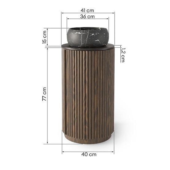 Sada skříňky s deskou a umyvadlem La promessa 40 cm, rýhovaná, zaoblená, tmavý ořech/černá