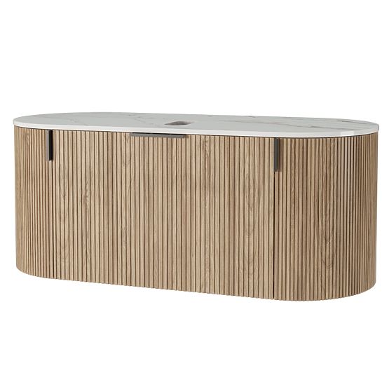 Sada skříňky s deskou a umyvadlem La simplicite 100 cm, rýhovaná, zaoblená, Glit White/dub