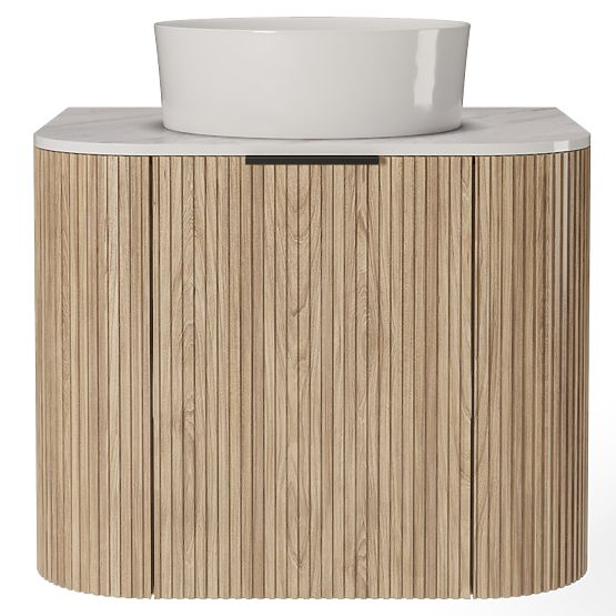 Sada skříňky s deskou a umyvadlem Matinale 60 cm, rýhovaná, zaoblená, Glit White/akácie