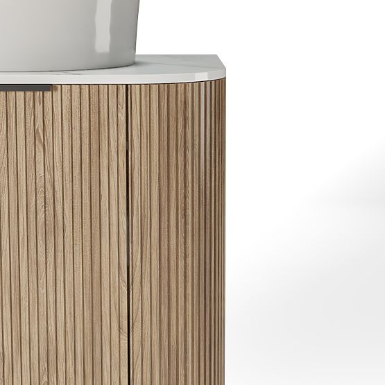 Sada skříňky s deskou a umyvadlem Matinale 60 cm, rýhovaná, zaoblená, Glit White/akácie