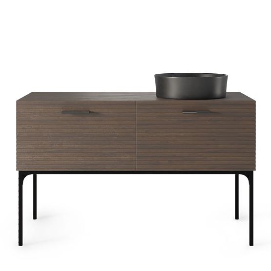 Sada skříňky s umyvadlem La Purete 120 cm, drážkovaná, ořech/černá