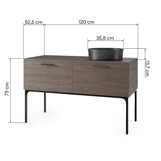 Sada skříňky s umyvadlem La Purete 120 cm, drážkovaná, ořech/černá