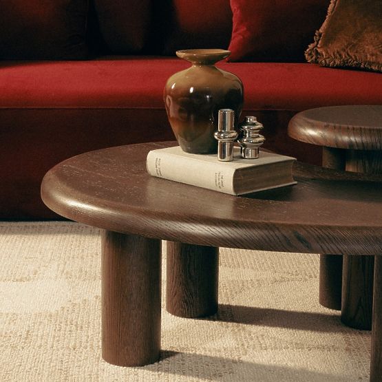 Sada stolků Sirocco, tmavý dub, oblé tvary