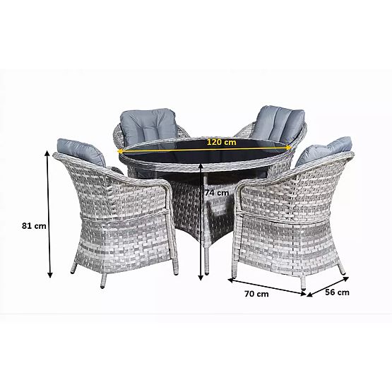 Sada stolního nábytku z technoratanu (4 křesla + kulatý stůl) MODERNO světle šedá