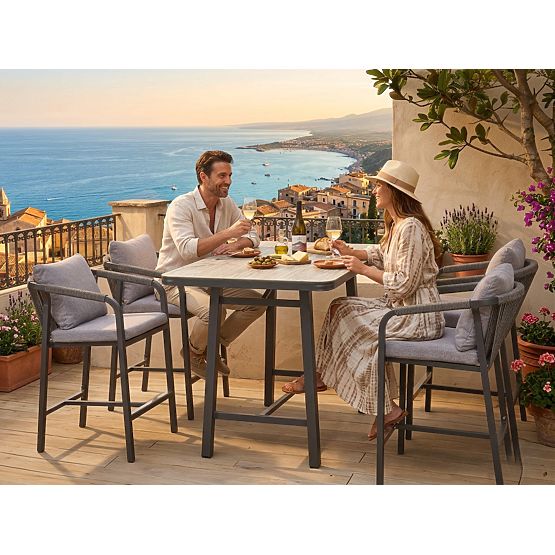 Sada zahradního nábytku (4 barové židle + vysoký stůl) BREZZA šedá