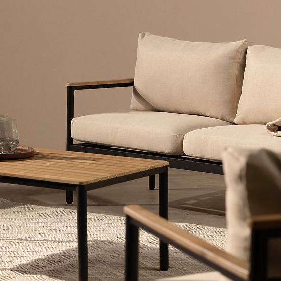 Sada zahradního nábytku Porticello, hliníková, akáciové dřevo FSC, teakový vzhled, béžová/černá