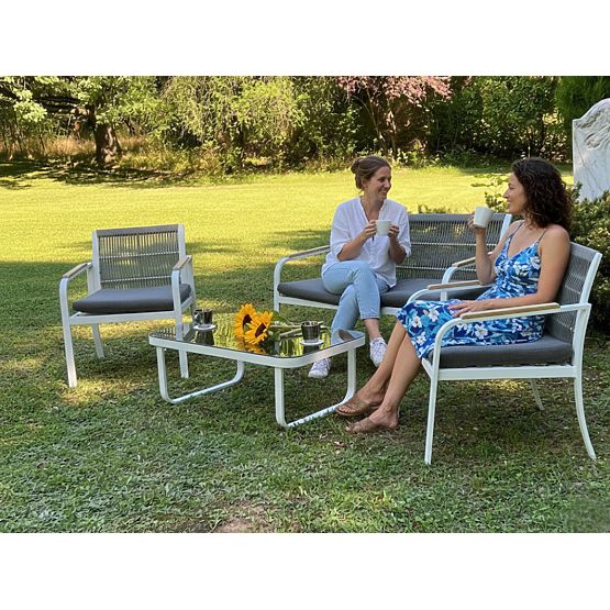 Sada zahradního nábytku z hliníku (2 x křeslo, pohovka + stolek) RARO bílá, šedá