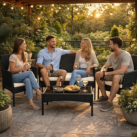 Sada zahradního nábytku z technoratanu lavice stůl židle černá MultiGarden