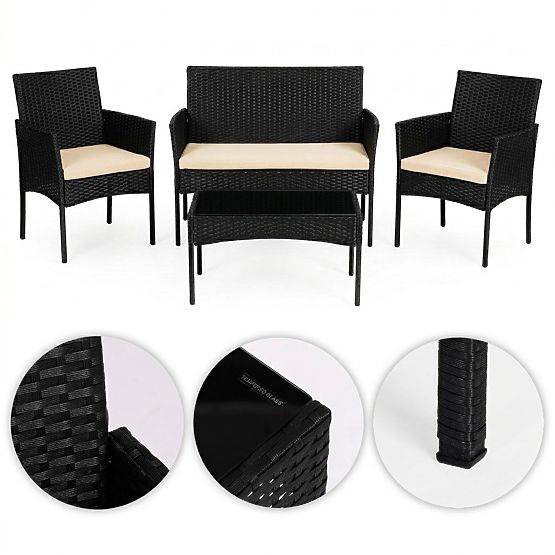 Sada zahradního nábytku z technoratanu lavice stůl židle černá MultiGarden