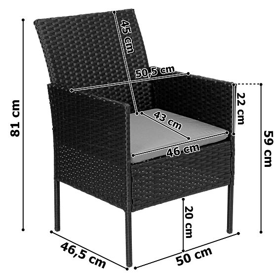 Sada zahradního nábytku z technoratanu MAGNOLIA černá se šedými polštáři