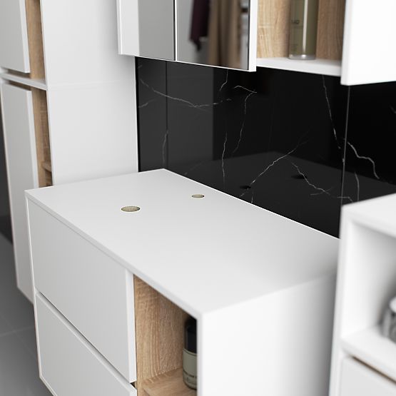 SADA ZÁVĚSNÉHO KOUPELNOVÉHO NÁBYTKU S OTVORY VAMI BÍLÁ / DUB SONOMA