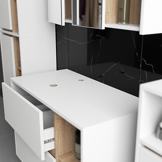 SADA ZÁVĚSNÉHO KOUPELNOVÉHO NÁBYTKU S OTVORY VAMI BÍLÁ / DUB SONOMA