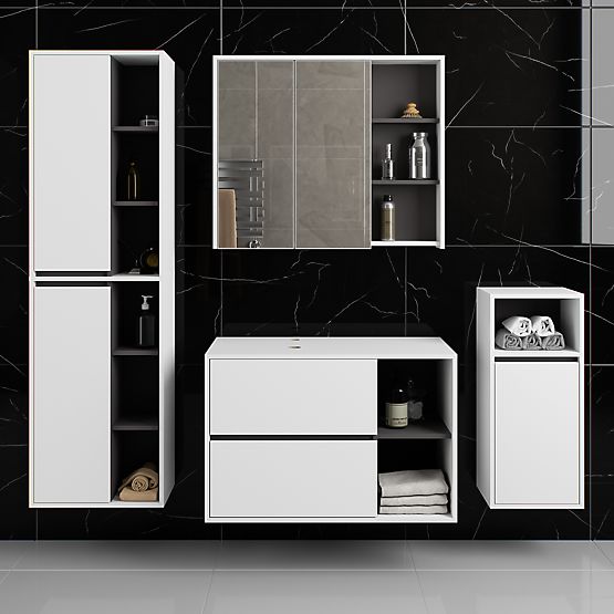 SADA ZÁVĚSNÉHO KOUPELNOVÉHO NÁBYTKU S OTVORY VAMI BÍLÁ / GRAFITOVÁ ŠEDÁ