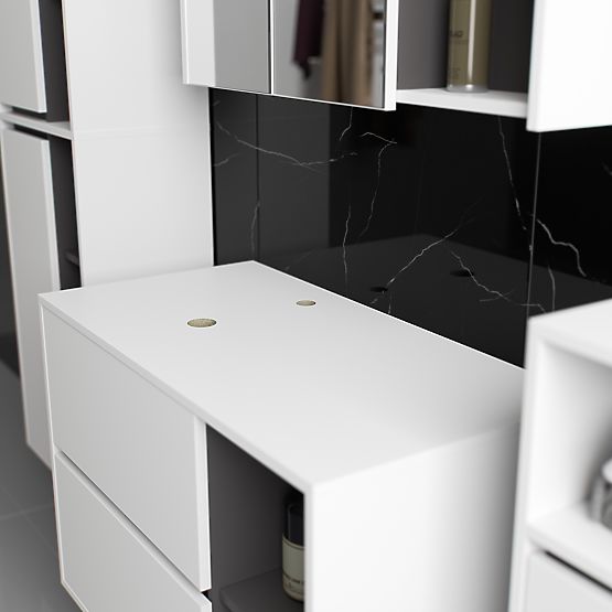 SADA ZÁVĚSNÉHO KOUPELNOVÉHO NÁBYTKU S OTVORY VAMI BÍLÁ / GRAFITOVÁ ŠEDÁ