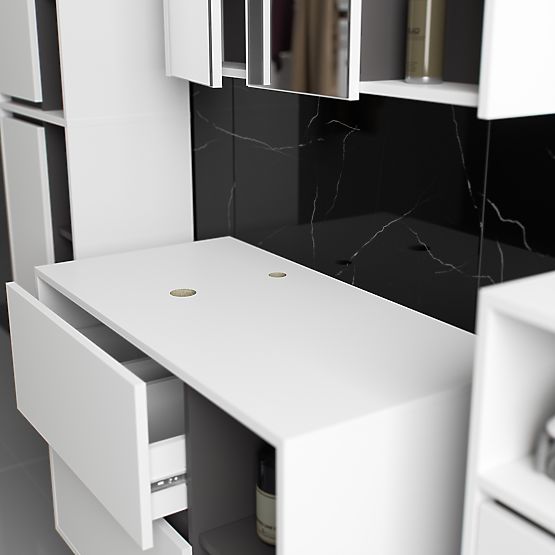 SADA ZÁVĚSNÉHO KOUPELNOVÉHO NÁBYTKU S OTVORY VAMI BÍLÁ / GRAFITOVÁ ŠEDÁ