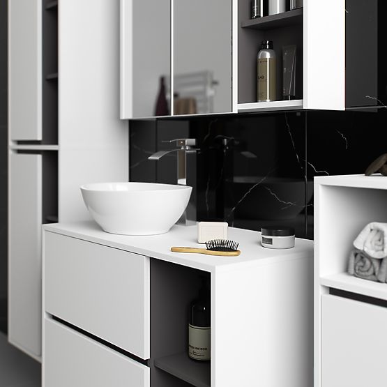 SADA ZÁVĚSNÉHO KOUPELNOVÉHO NÁBYTKU S OTVORY VAMI BÍLÁ / GRAFITOVÁ ŠEDÁ