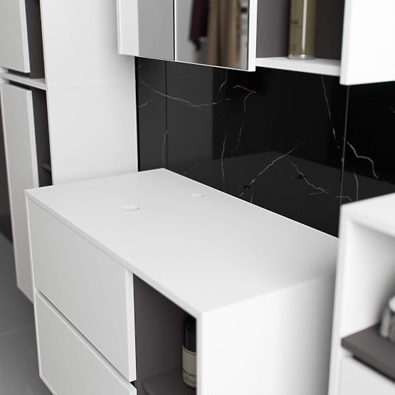 SADA ZÁVĚSNÉHO KOUPELNOVÉHO NÁBYTKU S OTVORY VAMI BÍLÁ / GRAFITOVÁ ŠEDÁ