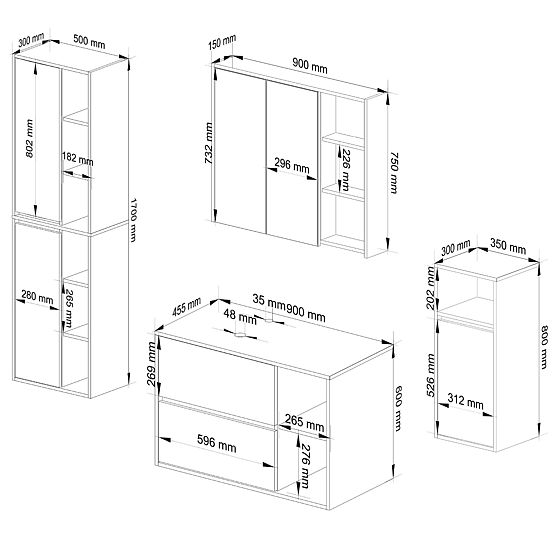 SADA ZÁVĚSNÉHO KOUPELNOVÉHO NÁBYTKU S OTVORY VAMI DUB ARTISAN / GRAFIT ŠEDÝ