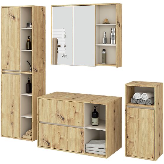 SADA ZÁVĚSNÉHO KOUPELNOVÉHO NÁBYTKU S OTVORY VAMI DUB ARTISAN / KAŠMÍR