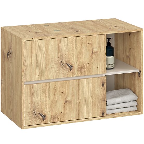 SADA ZÁVĚSNÉHO KOUPELNOVÉHO NÁBYTKU S OTVORY VAMI DUB ARTISAN / KAŠMÍR