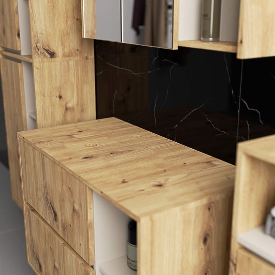 SADA ZÁVĚSNÉHO KOUPELNOVÉHO NÁBYTKU S OTVORY VAMI DUB ARTISAN / KAŠMÍR