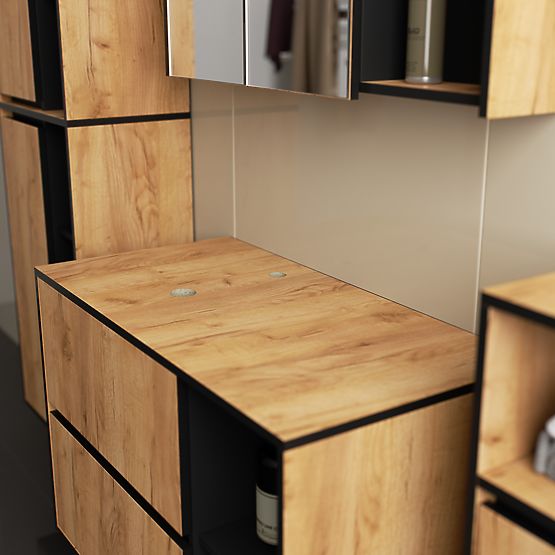 SADA ZÁVĚSNÉHO KOUPELNOVÉHO NÁBYTKU S OTVORY VAMI DUB CRAFT / ČERNÁ