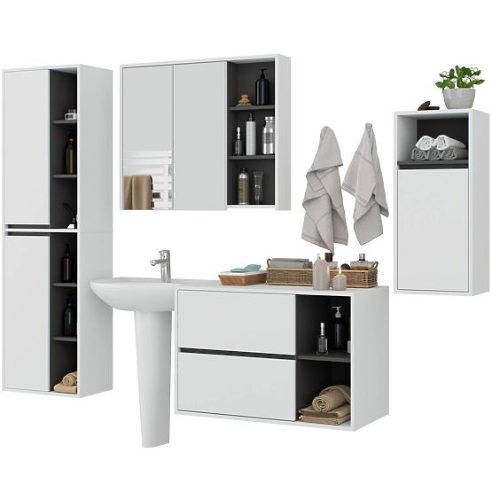 SADA ZÁVĚSNÉHO KOUPELNOVÉHO NÁBYTKU VAMI BÍLÁ / GRAFITOVĚ ŠEDÁ