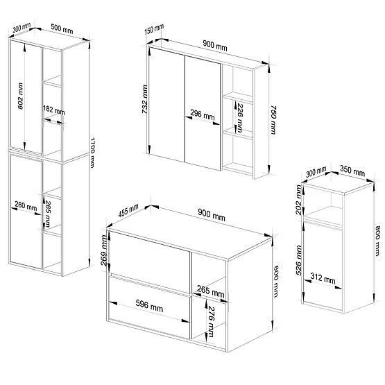 SADA ZÁVĚSNÉHO KOUPELNOVÉHO NÁBYTKU VAMI BÍLÁ / GRAFITOVĚ ŠEDÁ