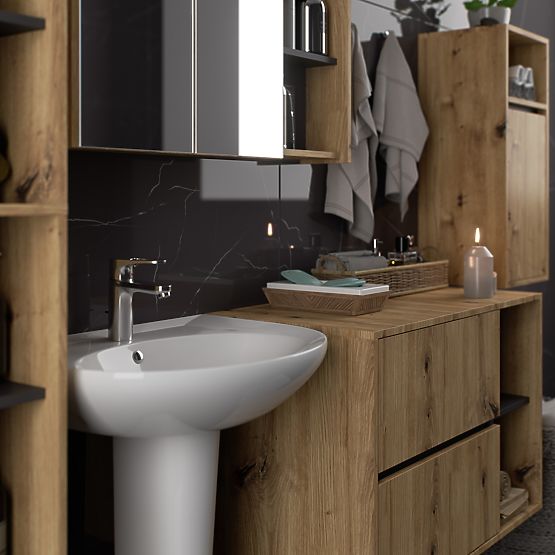 SADA ZÁVĚSNÉHO KOUPELNOVÉHO NÁBYTKU VAMI DUB ARTISAN / GRAFIT ŠEDÝ