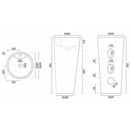 Samostatně stojící keramické umyvadlo Blanka Natural Matt Mramor