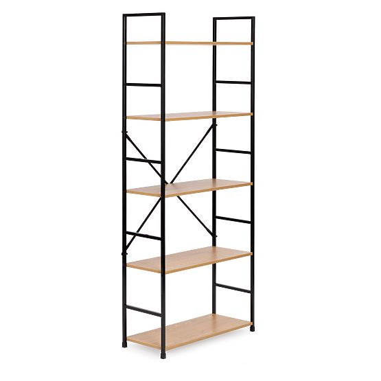 Široký moderní dřevěný regál LOFT s 5 policemi