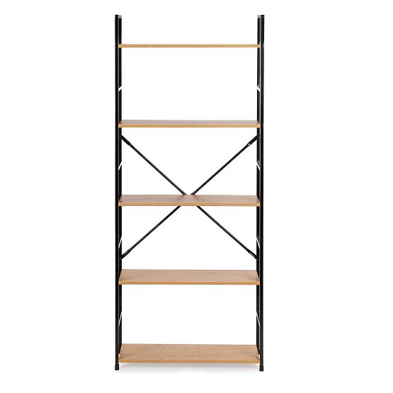 Široký moderní dřevěný regál LOFT s 5 policemi