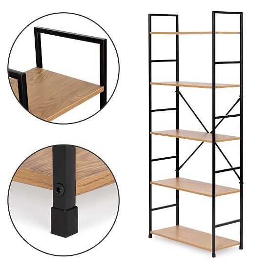 Široký moderní dřevěný regál LOFT s 5 policemi