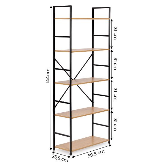 Široký moderní dřevěný regál LOFT s 5 policemi