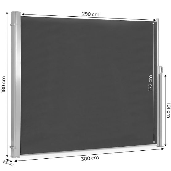 Skládací markýza 300x180 cm boční roleta paraván do zahrady na terasu antracit