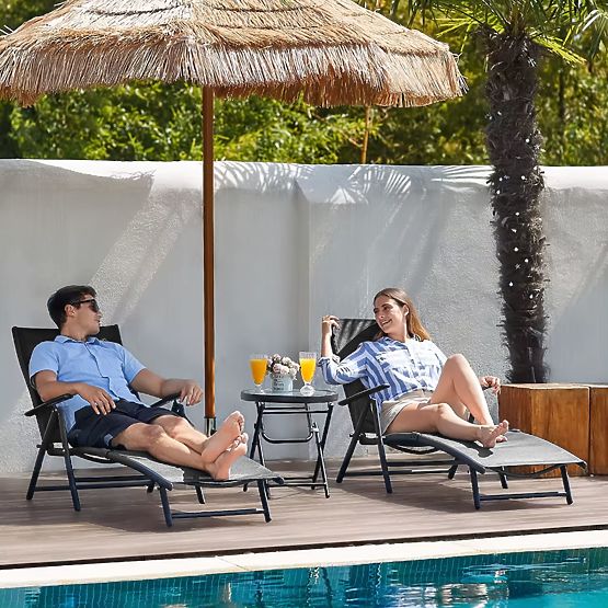 Skládací plážové zahradní lehátko s nastavitelným opěradlem, ocelová konstrukce ModernHome